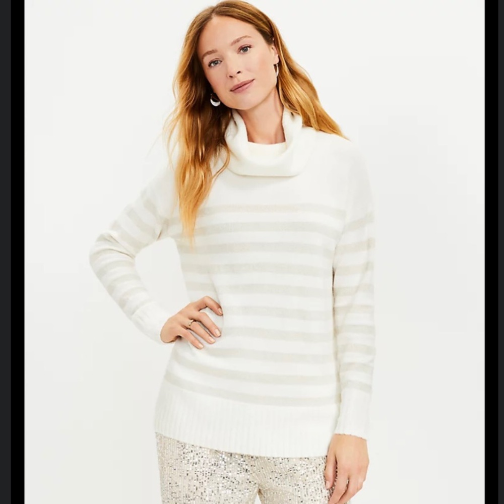 Loft Shimmer Stripe Cowl Neck Tunic Sweater